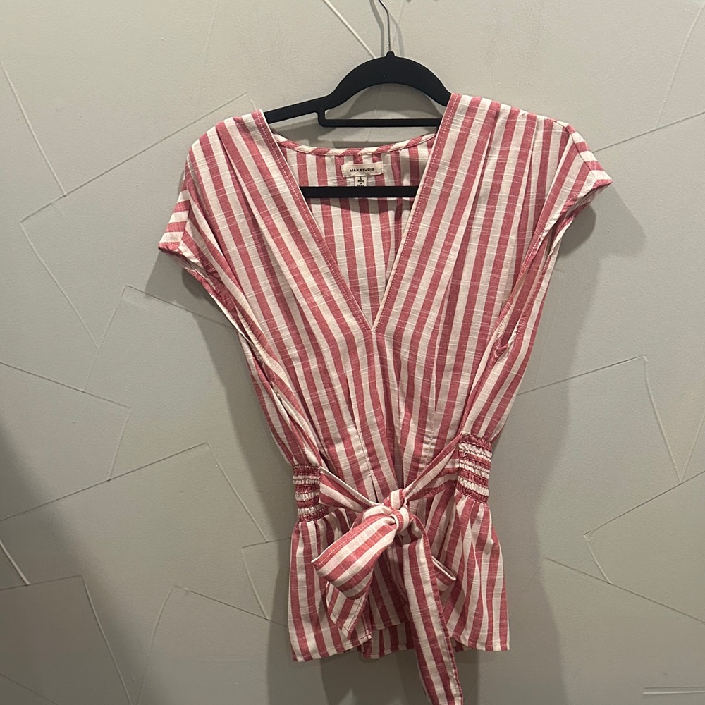 Max Studio Red and White Striped Blouse